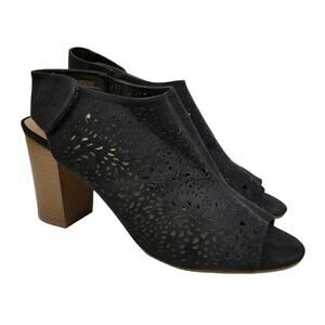 Big Buddha Black Faux Suede Lasercut Peep Toe Sandals Size 11